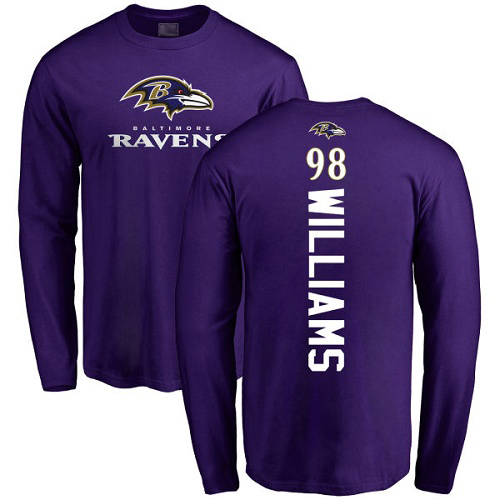 Men Baltimore Ravens Purple Brandon Williams Backer NFL Football #98 Long Sleeve T Shirt